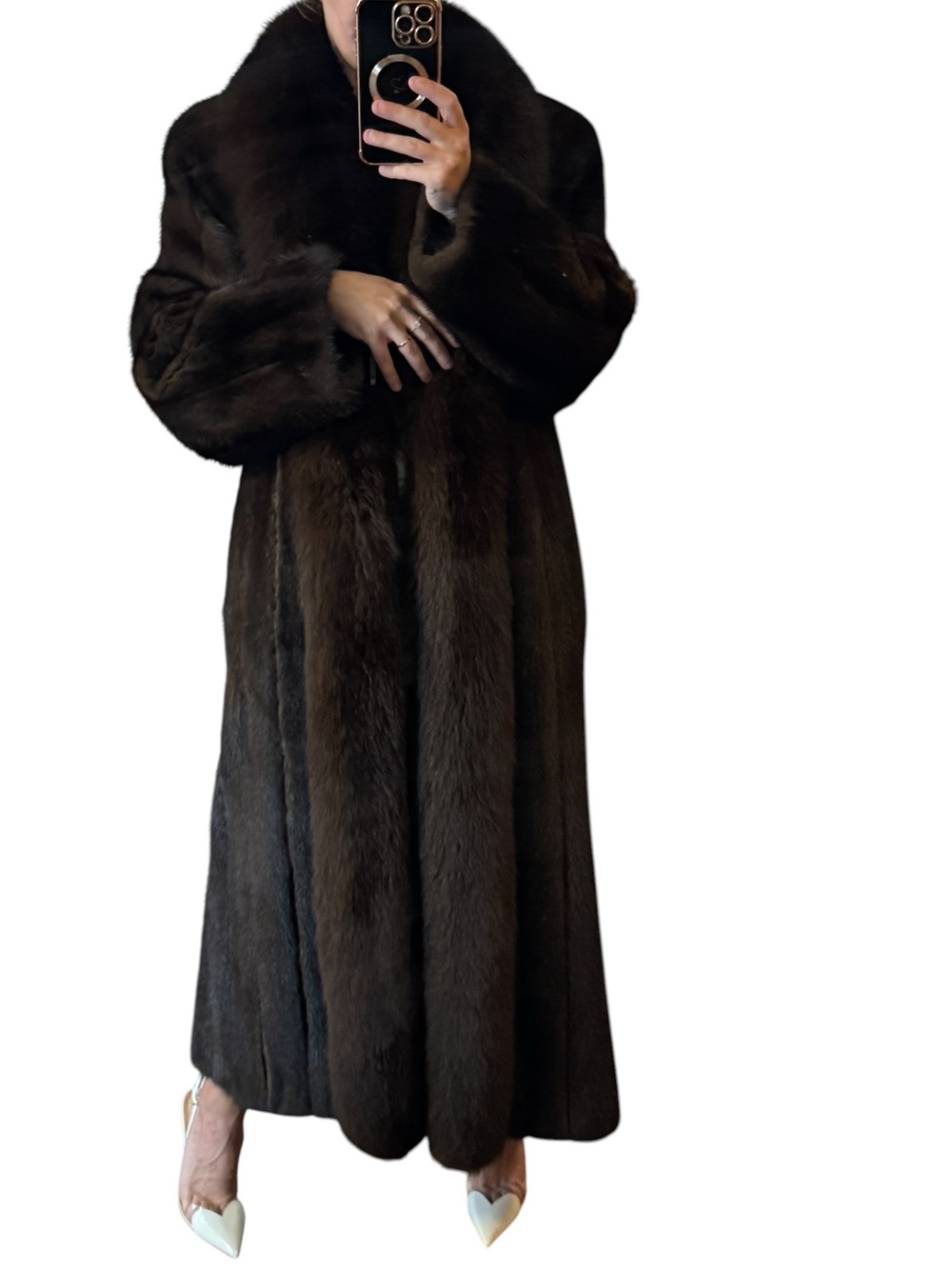 Luxury Long Brown fox Fur Coat - Women dark brown mink and fox - Picture 4 of 10